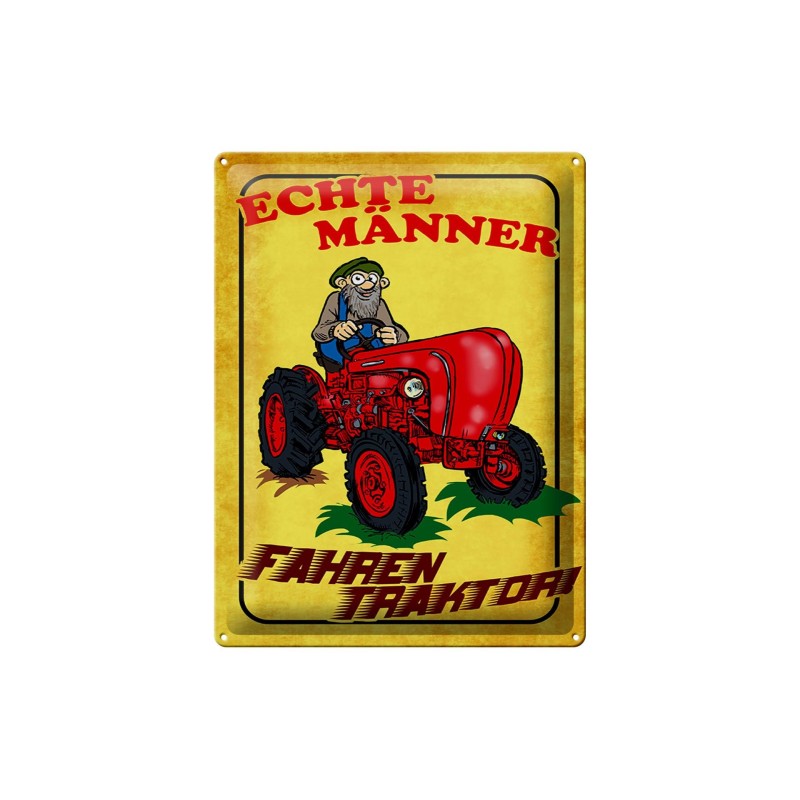 Blechschild 40 x 30 cm Echte Männer fahren Traktor rot Blechschild 40 x 30 cm Echte Männer fahren Traktor rot