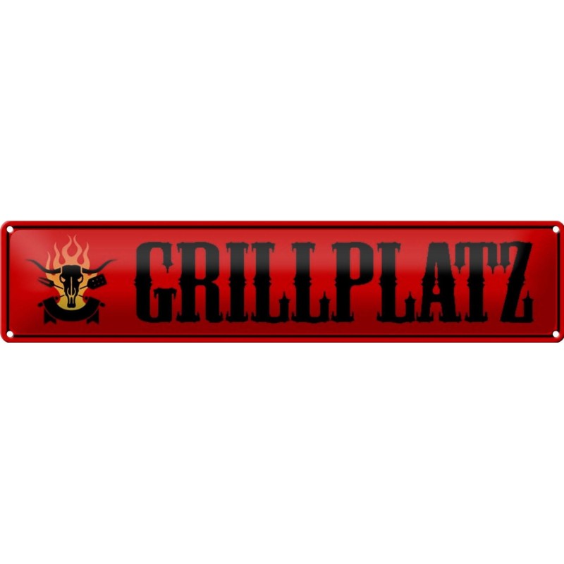 Grillplatz BBQ rot - Blechschild 46 x 10 cm Grillplatz BBQ rot - Blechschild 46 x 10 cm