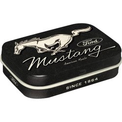 Ford Mustang Logo black Pillendose gefüllt mit Pfefferminz