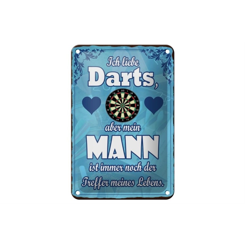 Ich liebe Darts, aber meinen Mann ist immer noch der Treffer meines Lebens- Blechschild 18 x 12 cm Ich liebe Darts, aber meinen Mann ist immer noch der Treffer meines Lebens- Blechschild 18 x 12 cm