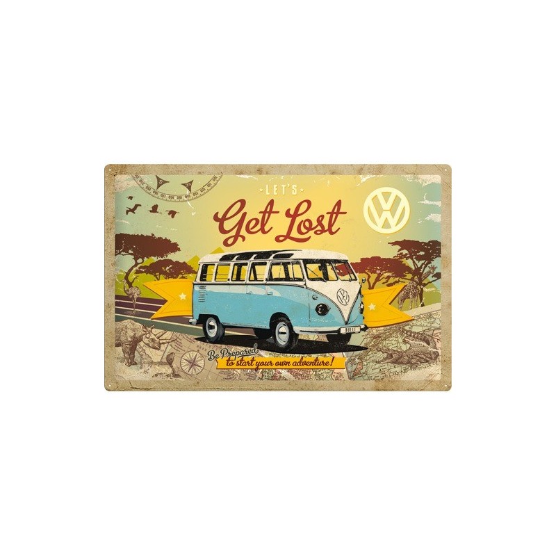 VW Bulli Let`s Get Lost Blechschild XXL 60 x 40 cm VW Bulli Let`s Get Lost Blechschild XXL 60 x 40 cm