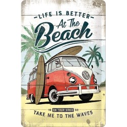VW Volkswagen Bulli At The Beach - Blechschild 30 x 20 cm