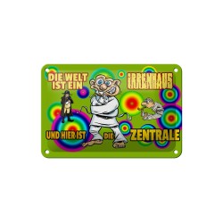 Die Welt ist ein Irrenhaus und hier ist die Zentrale ! - Blechschild 18 x 12 cm