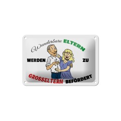 Wunderbare Eltern werden zu Großeltern befördert ! - Blechschild 18 x 12 cm