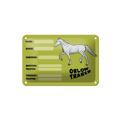 Stall Info Tafel: Orlow Traber Pferd - Blechschild 18 x 12 cm