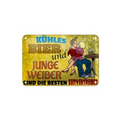 Kühles Bier und junge Weiber, sind die besten Zeitvertreiber ! - Blechschild 18 x 12 cm